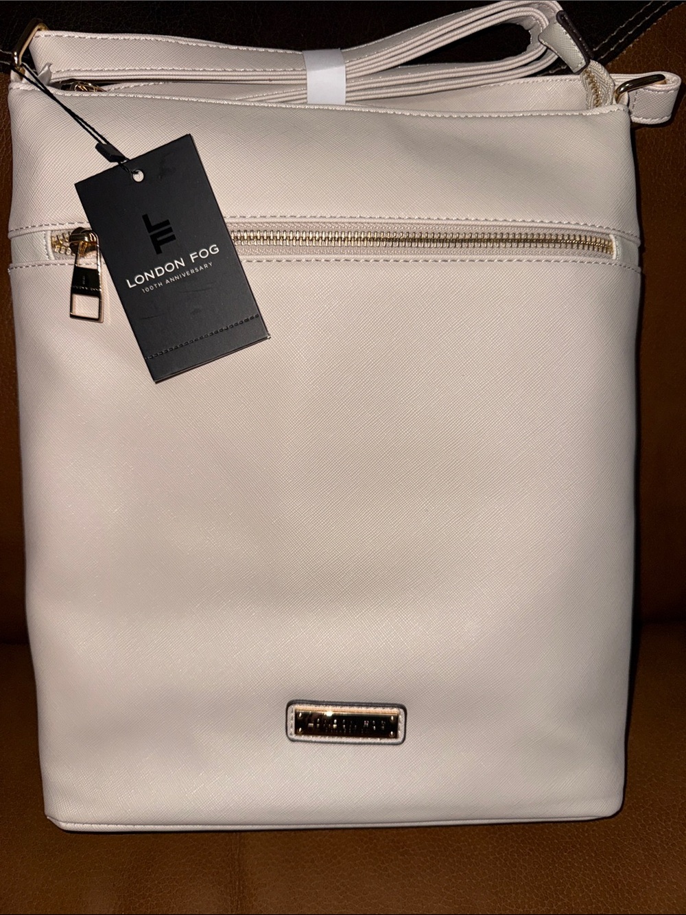 London Fog Cream Crossbody Bag with Gold Accents